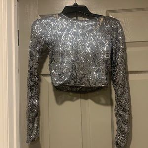 Lyrical silver metallic dance costume. Great for solo or duet.